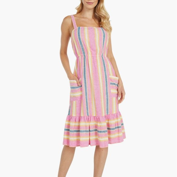 BB DAKOTA Women's Pink Lemonade Linen Stripe Dress - Picture 1 of 4